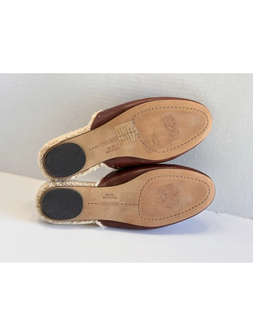 Vince Camuto Alvintal Faux Fur Studded Mules Women's Sz 8M Brown Leather Comfort